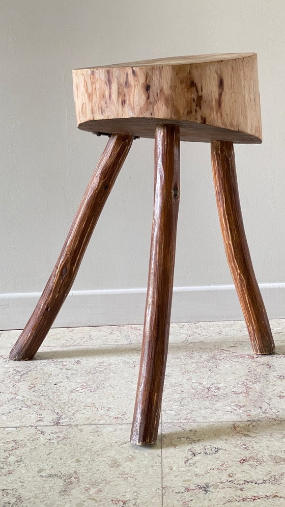 Image 1 of TABOURET Tripode BRUTALIST Rondin VINTAGE