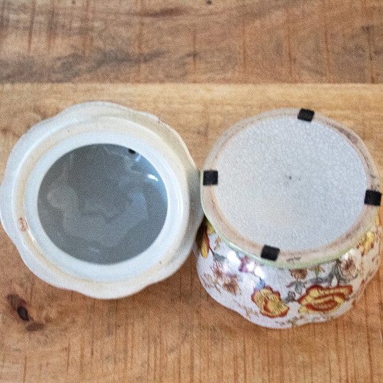 Image 1 of Bonbonnière cinese vintage in ceramica a forma di melone/zucca con motivi floreali