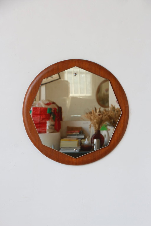 Miroir Rond Vintage en Teck Années 60