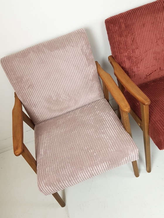 Image 1 of Set van 4 vintage fauteuils roze tinten nieuw gestoffeerd