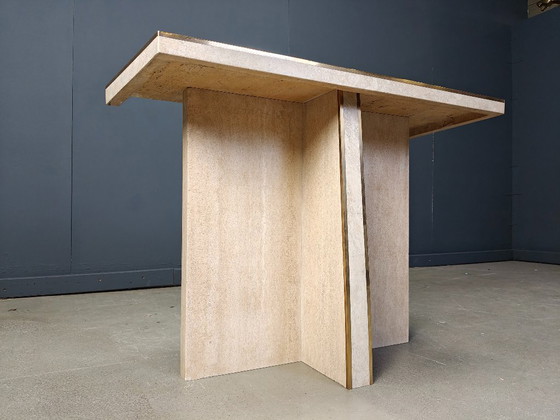 Image 1 of Vintage travertine and brass console table, 1970s