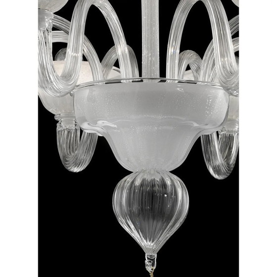 Image 1 of Contemporary Linear Transparent and White With Silver-Leaf Murano Glass Chandelier