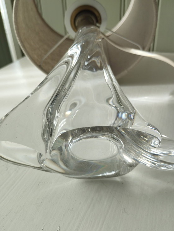 Image 1 of Pair of table lamps - 1950s style twisted clear glass bases - Hemp cylindrical lampshades