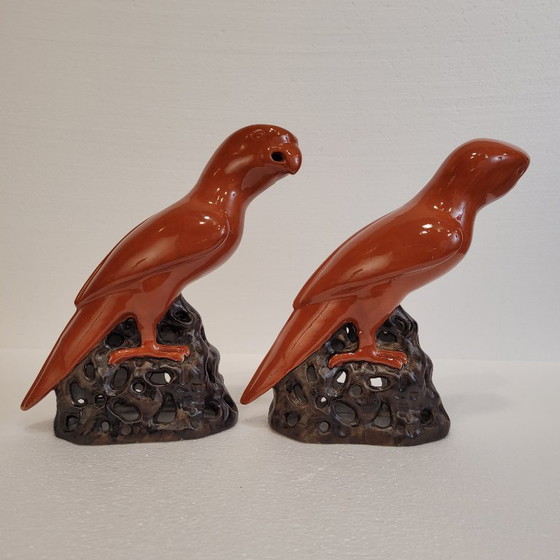 Image 1 of Pareja de loros naranjas, porcelana, 90’s - China