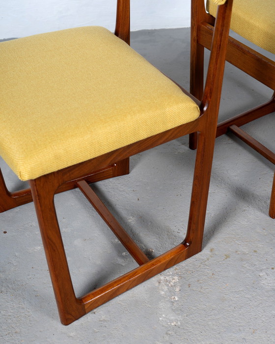 Image 1 of 4x Dining Chairs Made of Afromosia and Mustard Fabric by A. Younger Ltd.