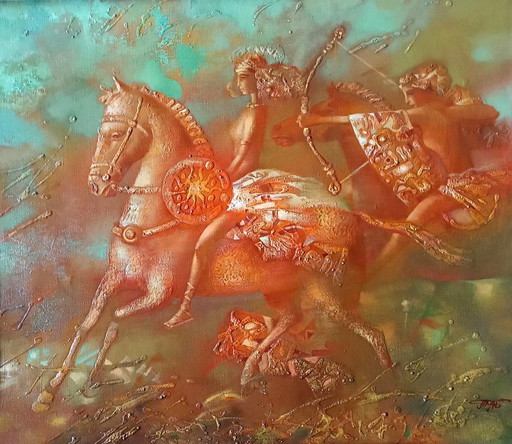 Origineel Olieverfschilderij Abstract Expressionisme Figuratieve Amazones