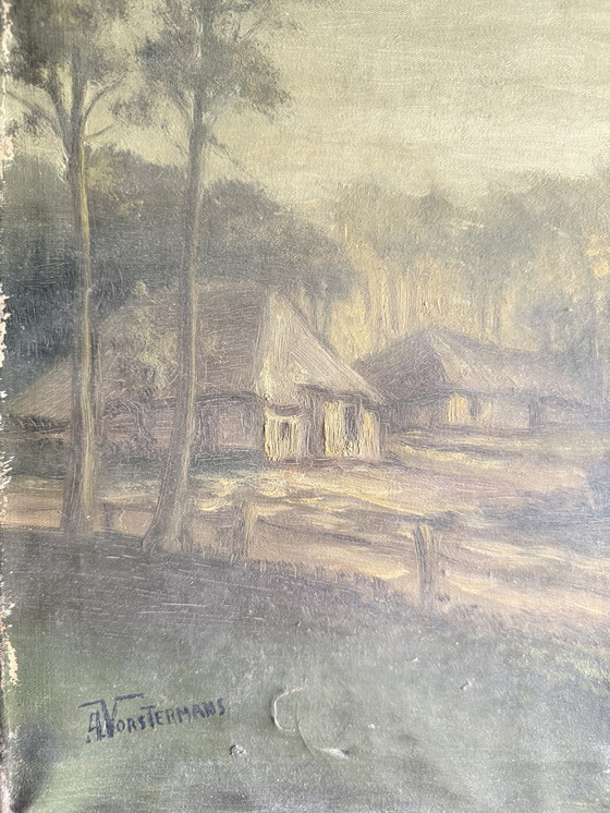 Image 1 of Painting on canvas of an old farm landscape in Northern Europe 