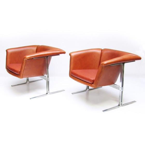 Image 1 of Pair of vintage cognac leather armchairs by Geoffrey Harcourt for Artifort, 1963