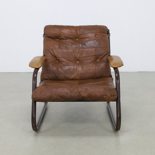 Fauteuil vintage en cuir rapiécé, 1970S