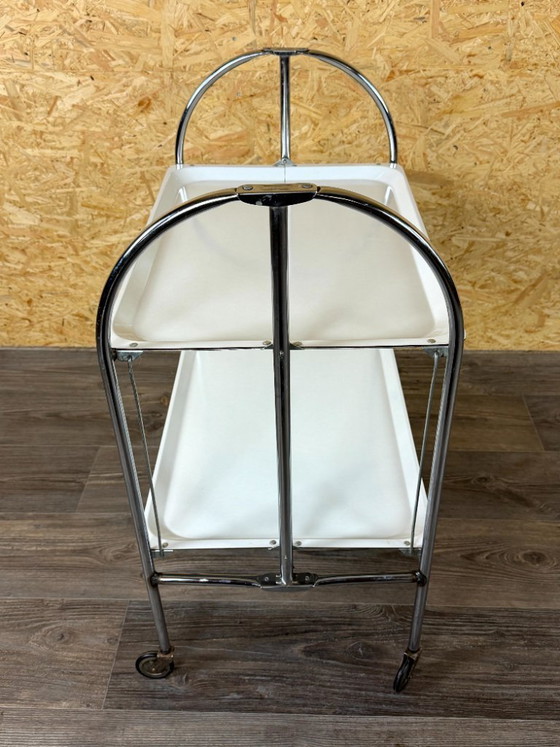 Image 1 of 1960s/70s Serving Trolley/Dinette Side Table, Space Age Design, Chrome/White