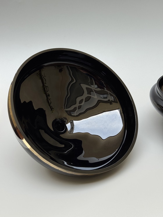 Image 1 of Grande bomboniera in vetro nero, serie "Mimosa" - Boom, Belgio Art Déco - Vetro ialitico -