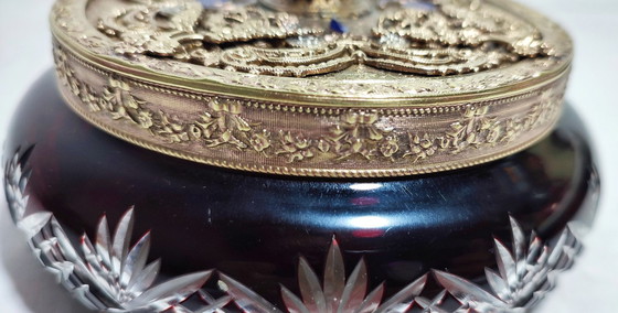 Image 1 of Scatola per gioielli in vetro e metallo E&JB Empire Gold Art. USA, anni '20.