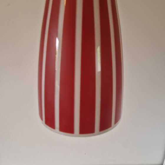 Image 1 of Vintage glazen hanglamp rood wit gestreepte lamp