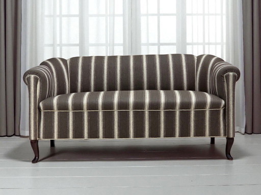 1950s, Danish 2-seater sofa, striped furniture wool, ash wood legs.