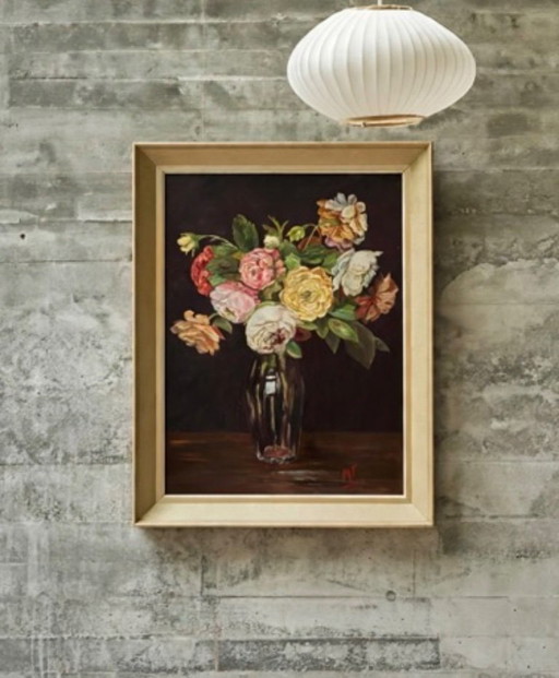Nature morte ancienne bouquet de roses
