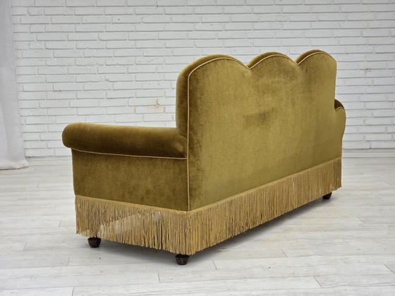 Image 1 of 1950s, 2 seater sofa/daybed, light green furniture velour, ash wood legs.