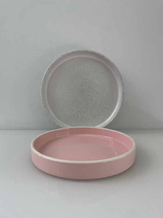 Image 1 of Keramieken Schalen Set 2 Wit Roze Glazuur