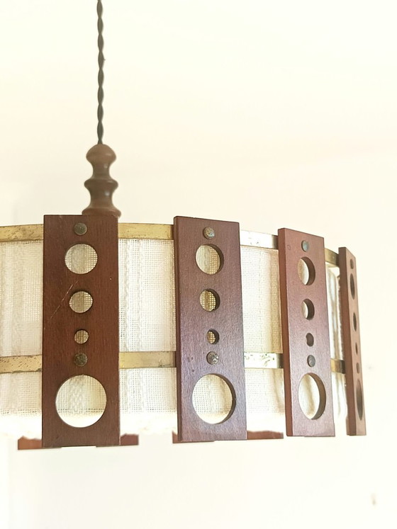 Lampada a Sospensione Scandinava in Teak e Tessuto Circa 1960 – Lampade a sospensione, Wood (photo 5 of 10)