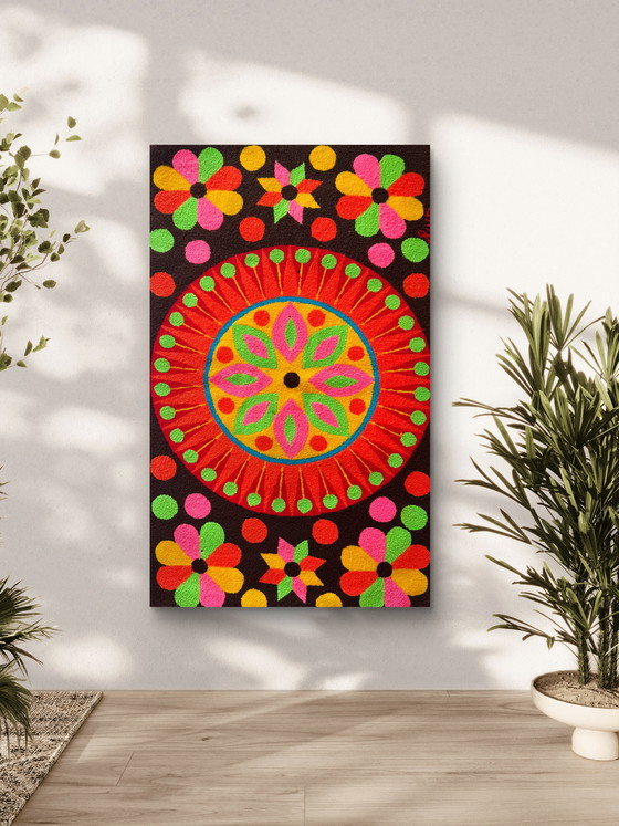 Image 1 of Arazzo da parete vintage anni '70 firmato Luis Montiel – Design floreale flower power anni '70