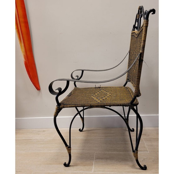 Image 1 of Vintage wrought iron and rattan chair, France 1970s