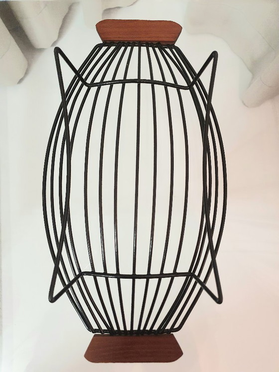 Image 1 of Cuenco de cesta de cuerda de mediados de siglo negro/teca, década de 1960