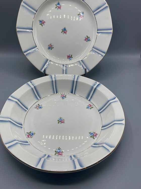 Set van 2 Digoin Sarreguemines Schalen – Rozen en Blauw Verloop – Art Deco – Jaren 30 – Decoratieve objecten (photo 2 of 6)