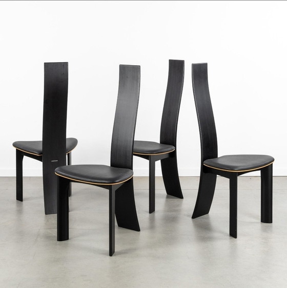 Set of Four 'Iris' Dining Chairs by Van Den Berghe Pauvers – Leather, Metal (photo 5 of 5)