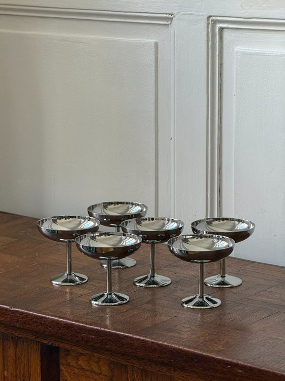 Image 1 of Set of 6 stainless steel stemmed bowls