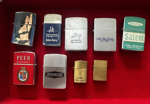9 Briquets Essence Tempête Vintage Publicitaire Made in USA & Japan dont 1 Zippo 