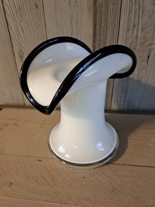 Black and white vase J. Sluczan, Orkusz, Glassworks Tarnowiec, Poland 1980s