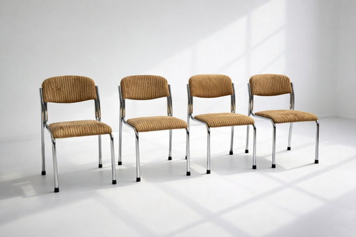 4x Retro-Stühle / aus Metallrohr und Cord