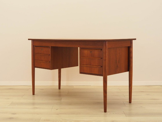 Scrivania danese in teak con sei cassetti, impiallacciata, anni '70. – Scrivanie, Wood (photo 5 of 17)