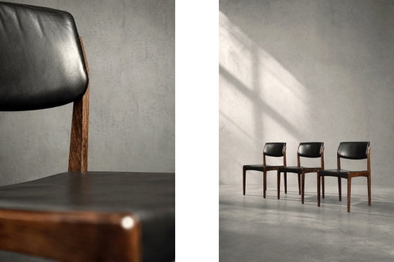 Image 1 of Vintage Mid-Century Scandinavian Modern Rosewood & Black Leather Chairs by H.W. Klein for Bramin, 1960s, Set of 3