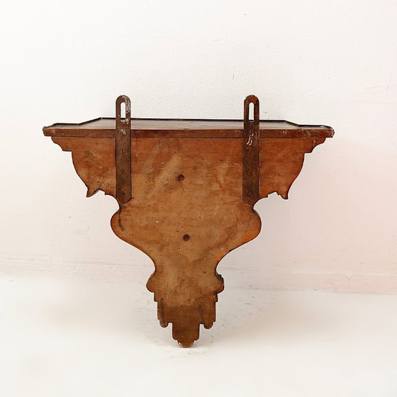 Image 1 of Estantería de pared antigua de madera tallada a mano - siglo XIX