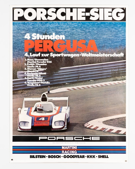 Image 1 of Porsche-Sieg 4 Stunden Pergusa – 1976 – Original Vintage Motorsport Poster by Erich Strenger – Racing, Mid-Century – 102x76 cm