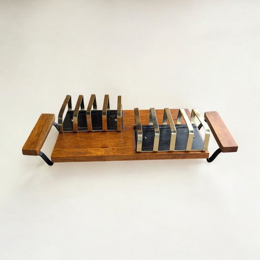 Vintage toast rack from the 1960s | Brass & teak | Mid-century breakfast accessory | Retro design kitchen decor