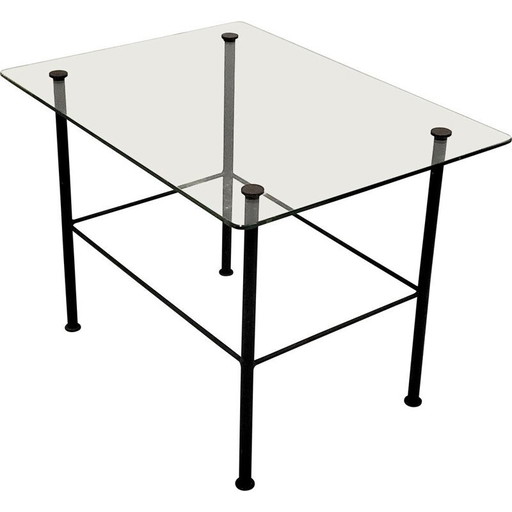 Vintage Beistelltisch aus Glas und schwarz lackiertem Metall, 1950