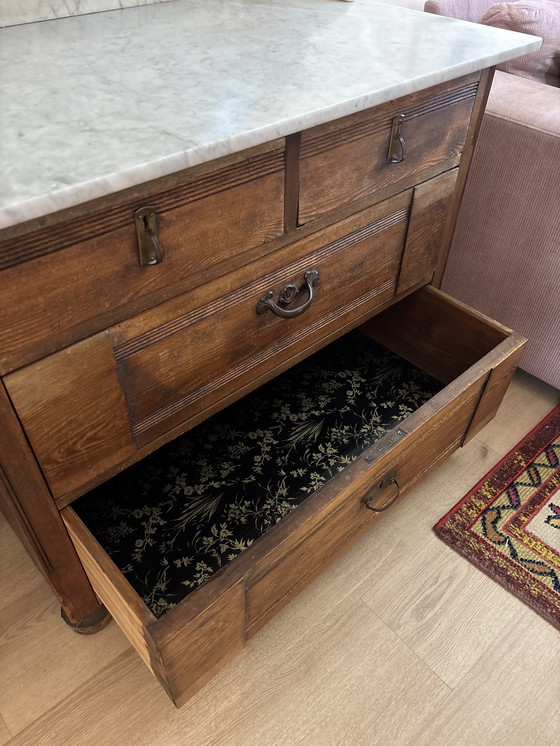 Image 1 of Antique chest of drawers with marble top