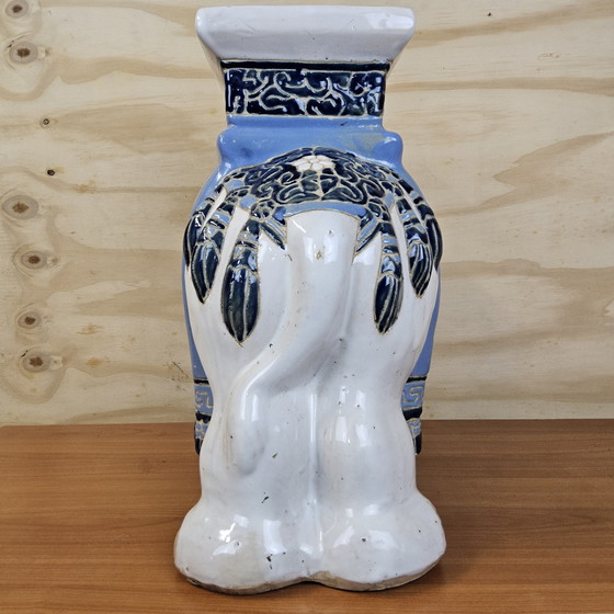 Image 1 of Vintage 70s XXL Chinese keramieken olifant plantentafel (Hoogte:42cm) kruk Chinoiserie 