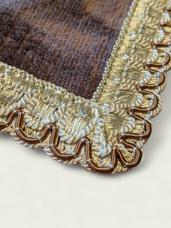 Image 1 of Runner da tavolo vintage di Bayer Textilfaser – dralon® – Marrone con finiture dorate – 107 × 36 cm