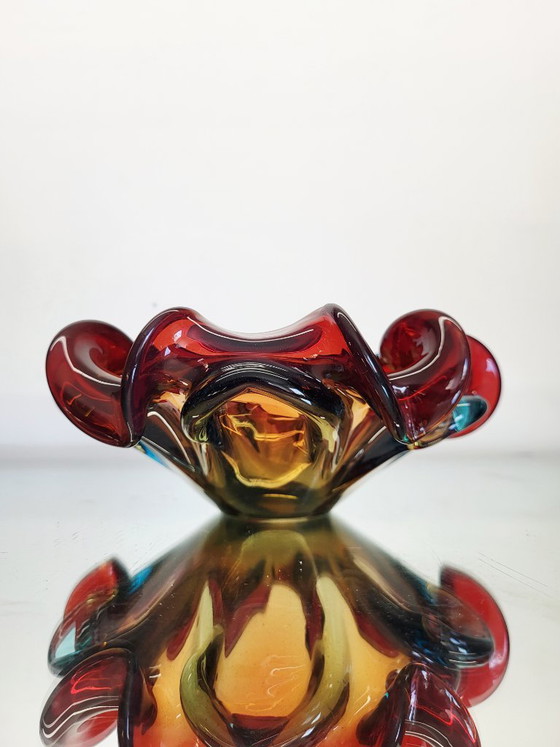 Image 1 of Bol de cristal multicolor de Murano, técnica Somserso, Italia, década de 1970.
