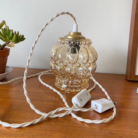 Image 1 of Antique globe pendant lamp with gilded glass and brass suspension bracket