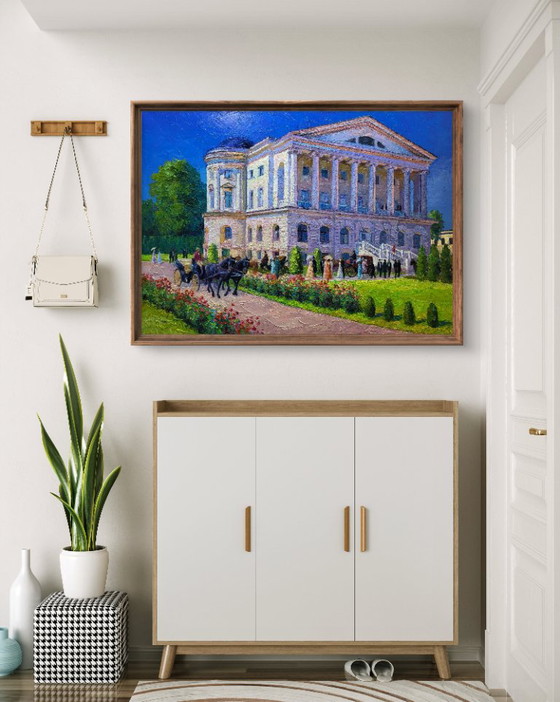 Original Oil Painting Palace Architecture Estate Outside The City – Paintings & Drawings, Canvas (photo 3 of 8)