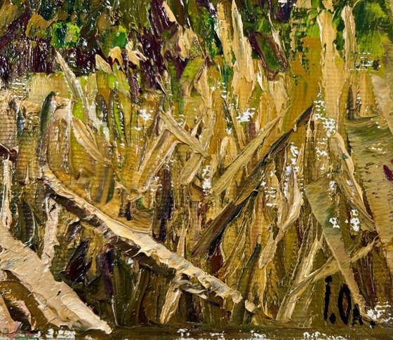 Image 1 of Original Oil Painting Autumn Forest Landscape Where the reeds whisper