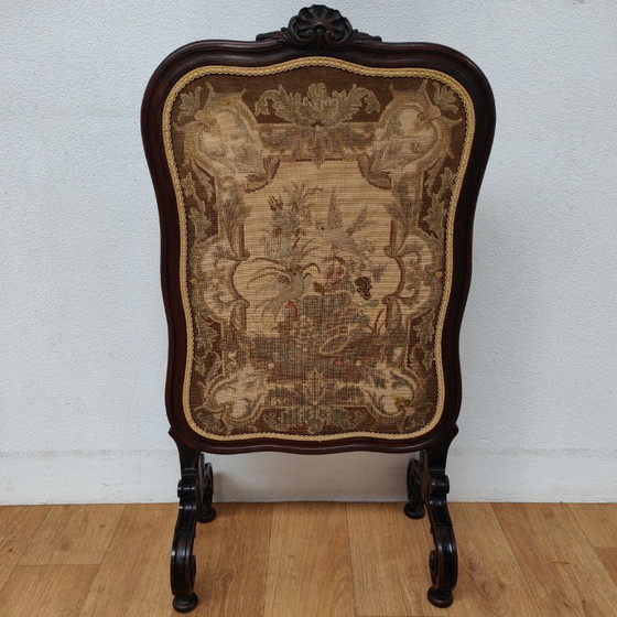 Image 1 of Antique Victorian Gobelin Fireplace Screen Walnut