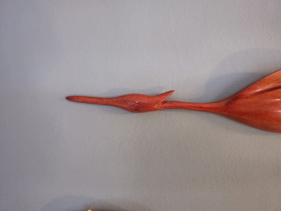 Image 1 of Decorazione murale vintage in legno di teak con uccelli.