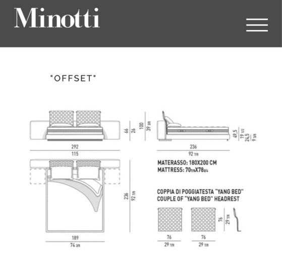 Minotti Yang Letto Materasso 180x200 + Lati + Pouf in Pelle – Letti matrimoniali, Legno (photo 10 of 10)