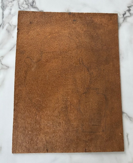 Image 1 of Óleo sobre madera contrachapada antigua, naturaleza muerta