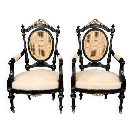Pair of Napoleon III armchairs. – fauteuils, Wood