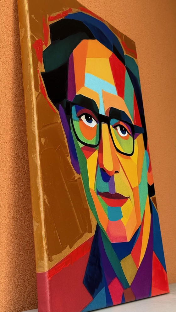 Image 1 of Franco Battiato ritratto Pop Art – Iconic Italian Music Legend – Pop Geometric Portrait (WPAP Inspired) Gold bronze 60x40 cm
